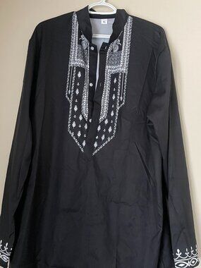 Men’s Black Embroidered Kurta Tunic